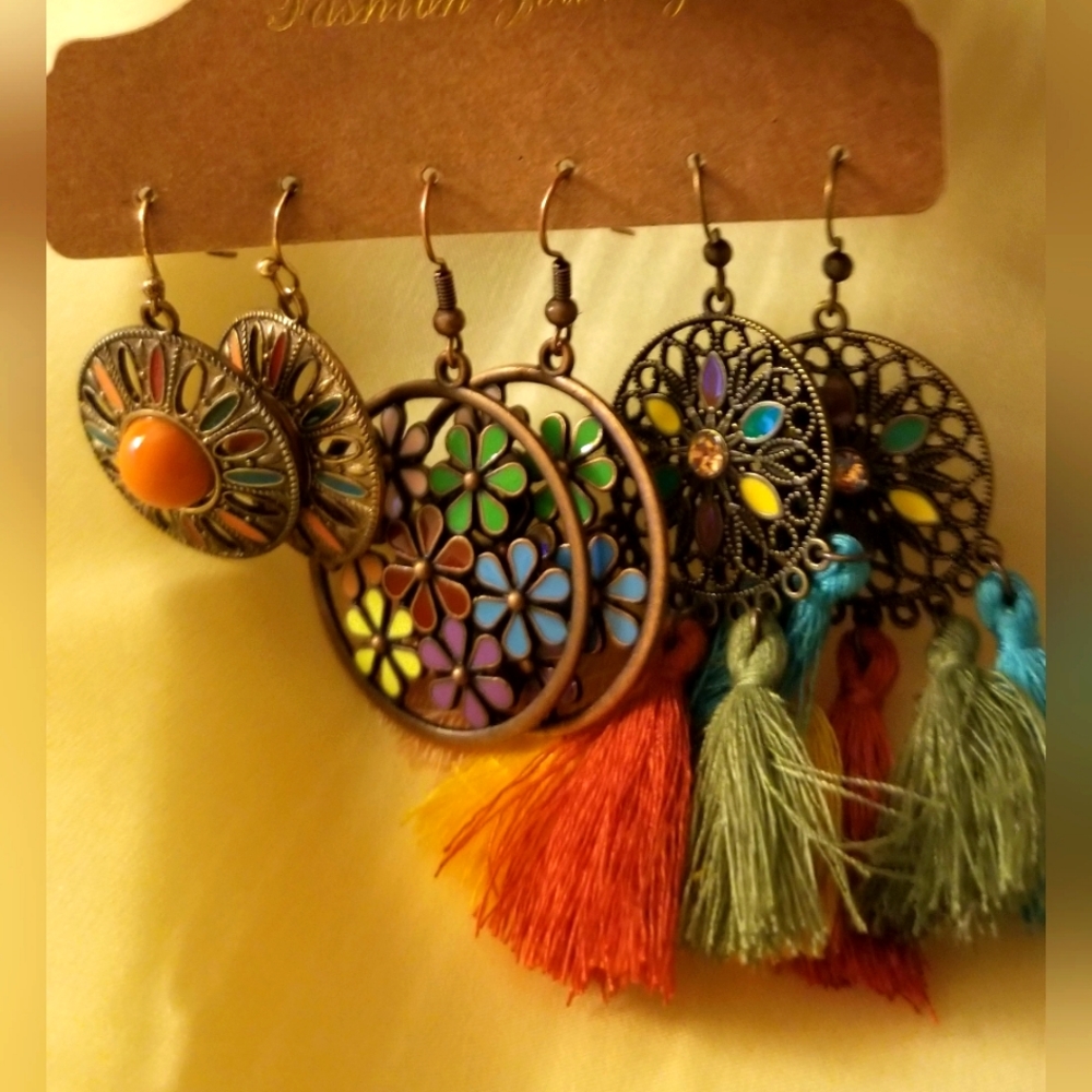 Bohemian Floral and tassel earrings.